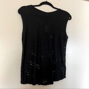 NWT Express | Black Perforated Distressed Knit Back Slit Cap Sleeve Tank Top, M